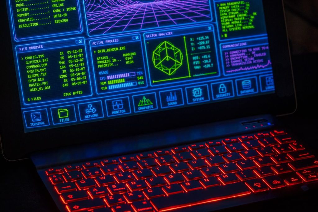 Laptop displaying a digital security interface representing VPN and cloud security Laptop displaying a digital security interface representing VPN and cloud security