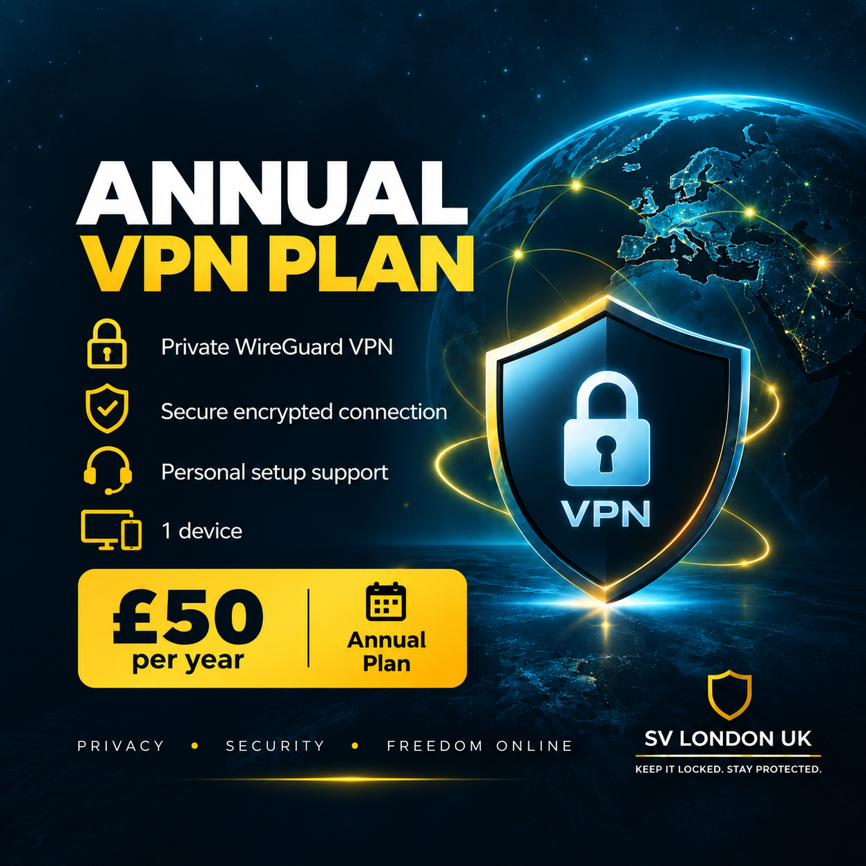 Annual VPN plan with private WireGuard access